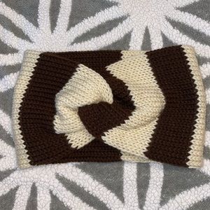 Handmade Messy bun Ear warmer Cream/Chocolate Brown.